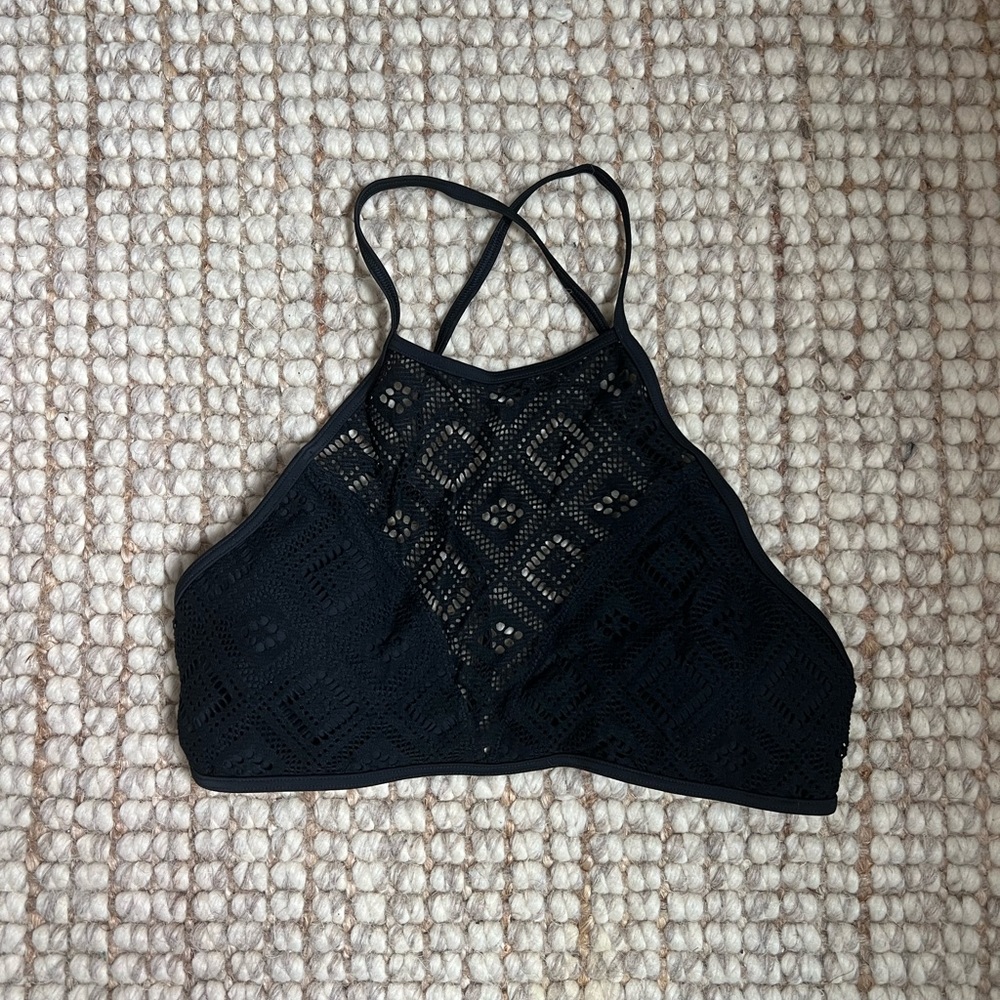 aerie Black Crochet High-Neck Bikini Top
